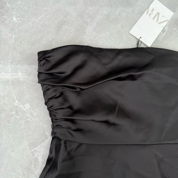 Women’s Zara Strapless Satin Side Effect Asymmetrical Mini Dress Small - Picture 5 of 16